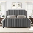 thumbnail image 5 of Velvet Bed Frame, 50.2" Tall Headboard & Footboard, Upholstered Platform Bed Frame with Nailhead Trim, No Box Spring Needed, Noise Free, Solid Wooden Slats, 5 of 8
