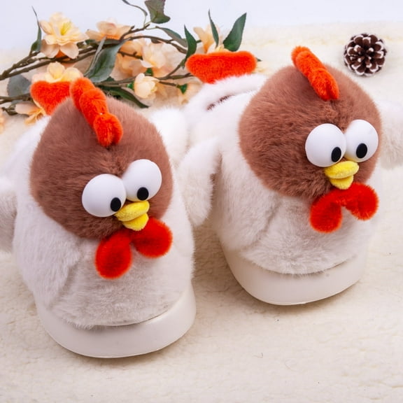 Women Cute Cartoon Animal Chicken Slippers, Soft Plush House Warm Slippers Cozy Memory Foam Slip-on Shoes（Size：9-10）