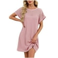 thumbnail image 2 of FDGIU Women's Short Sleeve Nightgown - Soft Lightweight Crew Neck Solid Color Sleep Dress Loungewear Nightwear, 2 of 7