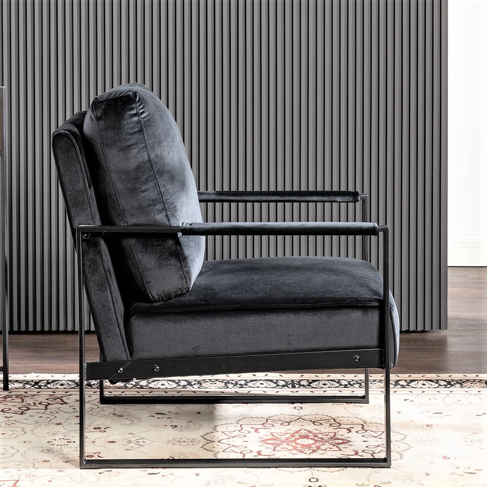 US Pride Furniture Hosam 25.4" Velvet Upholstery Metal Arms Chair Black