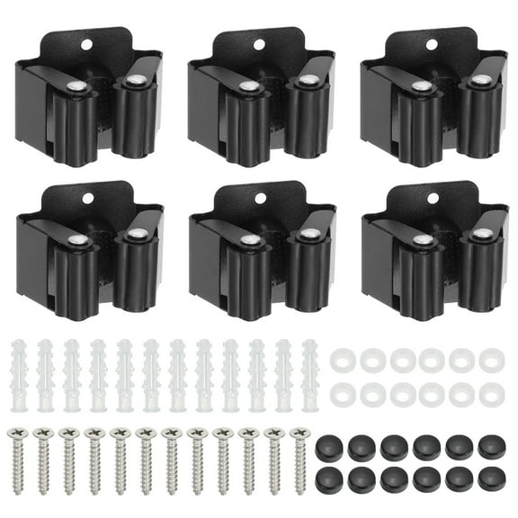 Uxcell Wall Mounted Stainless Steel Broom and Mop Holder Hanger Heavy, All Black 6 Pack