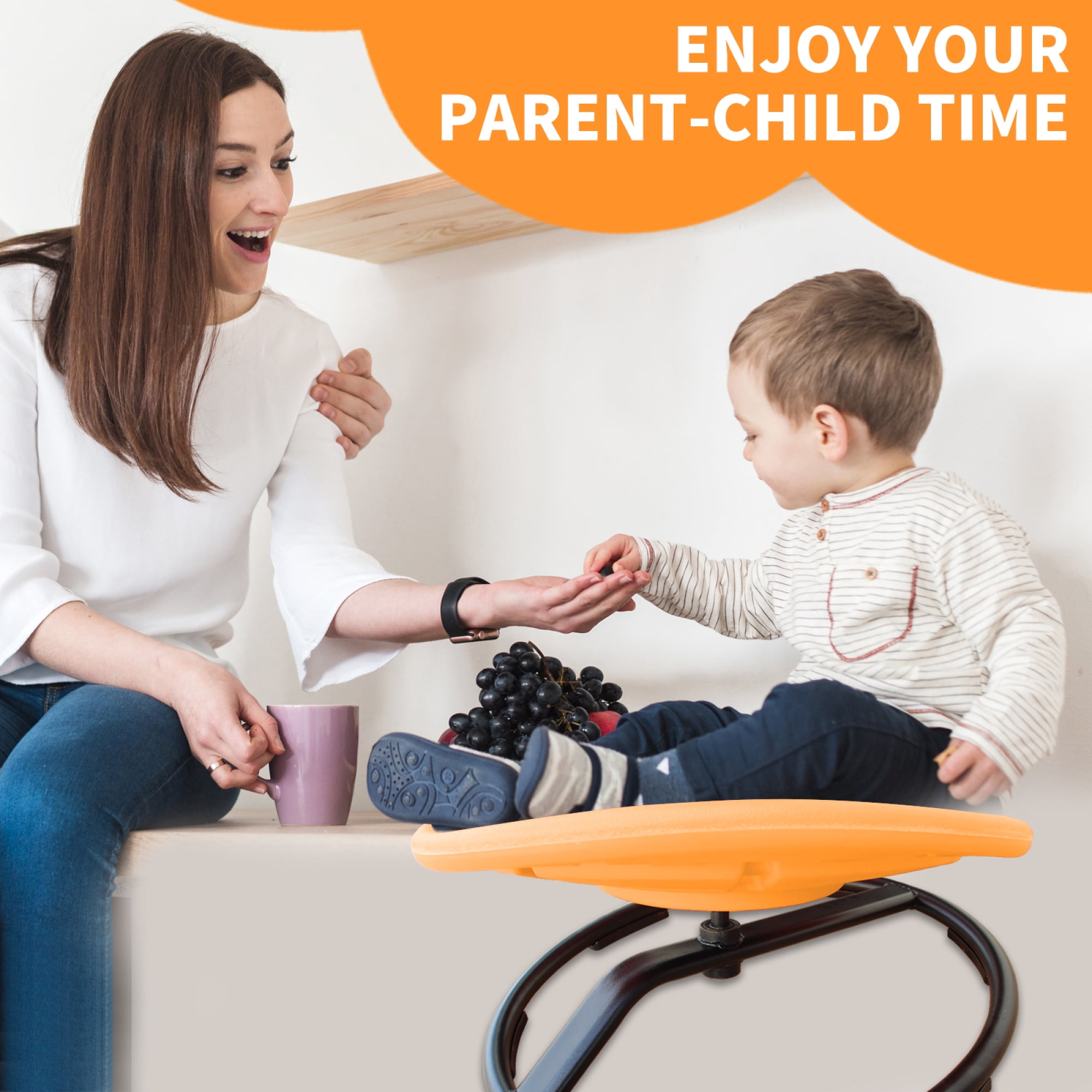 Jopath Kids Swivel Chair,360° Spinning Chair,200 lbs Capacity,Spinning Sensory Seat for Children,Autism-Friendly Toy with Non-Slip Metal Base,Spin Chair for Balance and Coordination,Orange