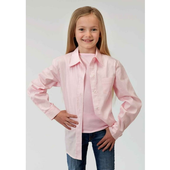 Roper Girls Pink Solid Long Sleeve Western Button Shirt