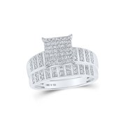 Sterling Silver His Hers Round Diamond Square Matching Wedding Set 5/8 Cttw