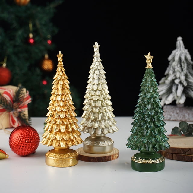 Small Resin Christmas Tree Decor for Desktop - Festive Holiday Home Decor and Office Centerpiece