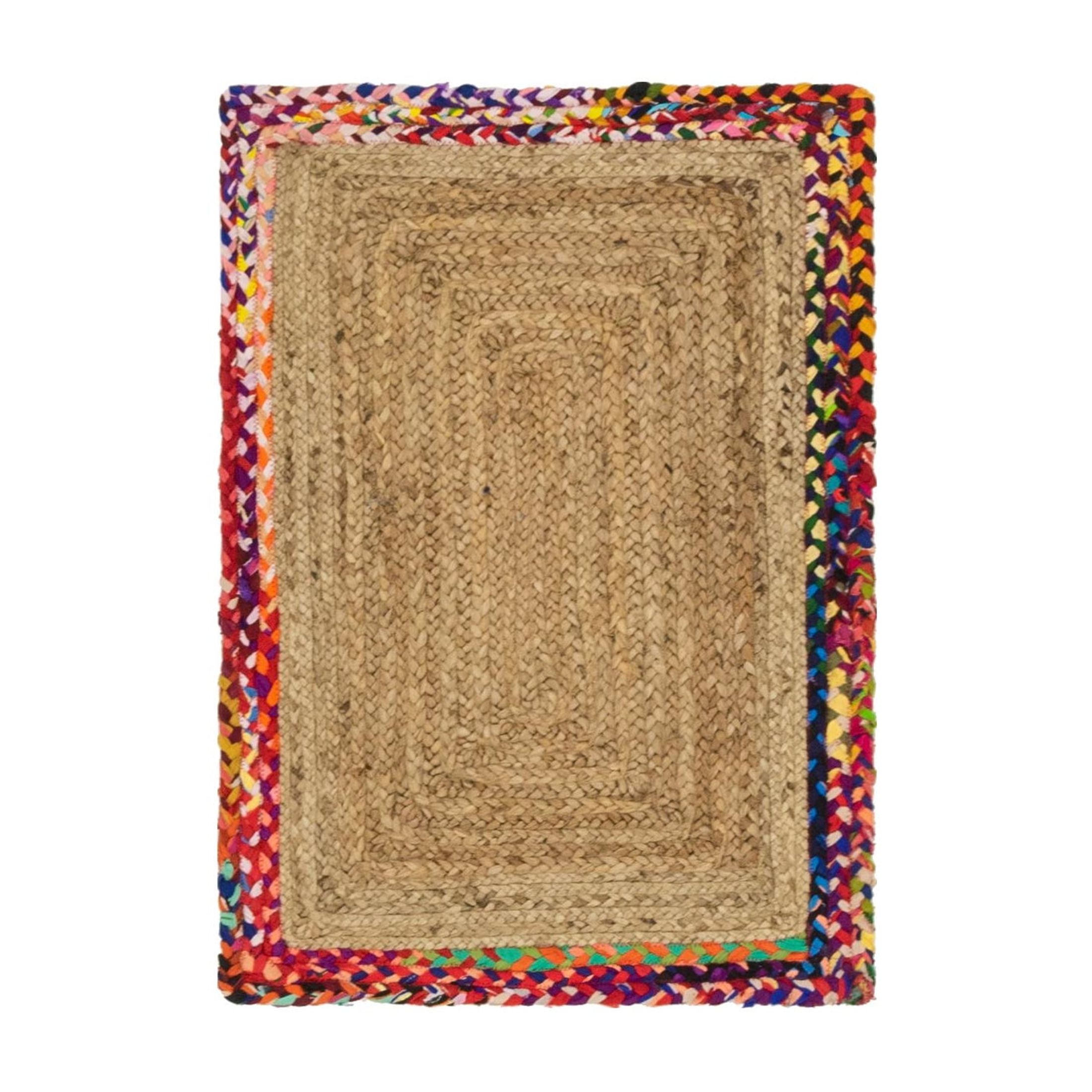 Unique Loom Braided Jute Collection Area Rug - Manipur (2' x 3' 1" Rectangle Natural/Blue)