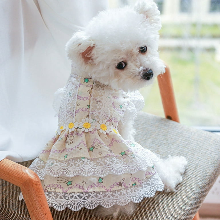 Floral Dog Dresses for Girl Small Medium Dogs Cats Summer Cute Flowers Lace Puppy Princess Skirt Wedding Birthday Party Pet Clothes, Pink