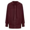 thumbnail image 6 of QQAMB Women's Sweatshirts Casual Solid Color Long Sleeve Zipper Hoodies Sweatshirts Loose Coat with Pocket Wine S, 6 of 8