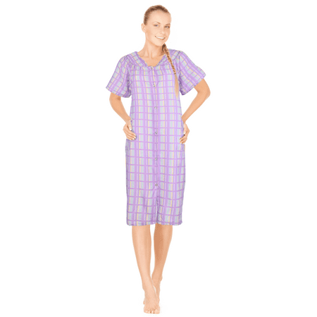 

JEFFRICO Womens Snap Front Housecoat Lounger Duster House Dress Short Sleeve Nightgowns Robe