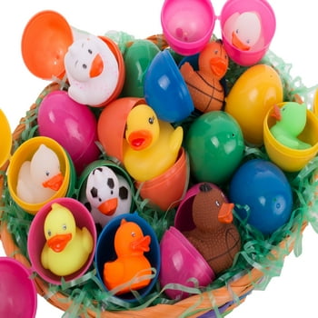 Fun Kids Cute Mini Rubber Duck Toys 2.5" Filled Easter Eggs, Assorted, 8 Pack
