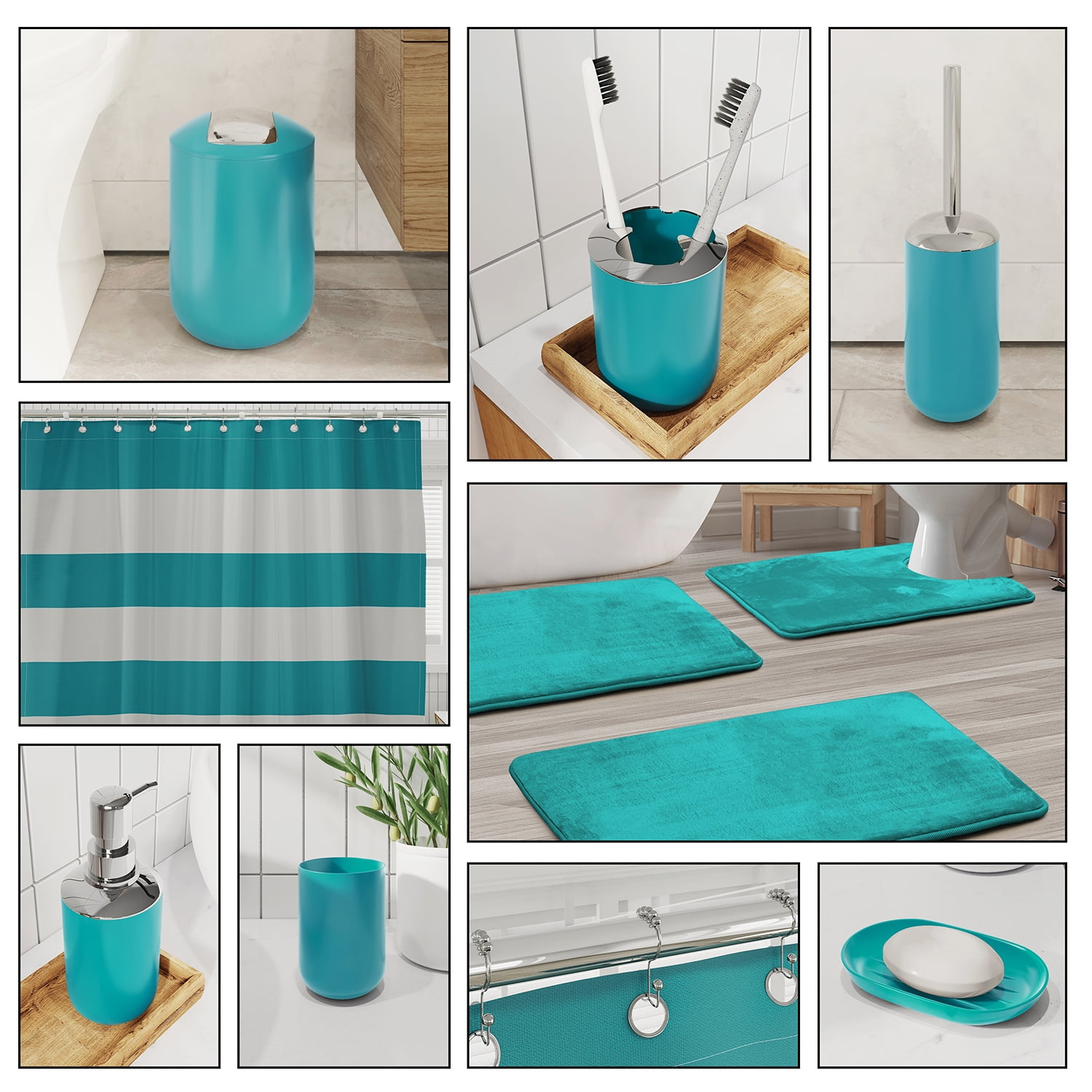 Nestl 20 Piece Bathroom Accessories Set, Teal Blue Bathroom Decor Set