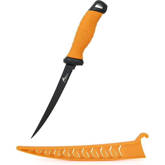 BLUEWING Filet Knife 1pc Stainless-Steel Blade Boning knife with Non-Slip Handles and Protective Sheath, Size 9in, Orange