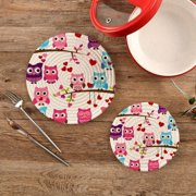 Love Themed Owls Potholders Set Trivets Set 100% Pure Cotton Thread Weave Hot Pot Holders Set of 2, Valentine's Day Stylish Coasters, Hot Pads, Hot Mats,Spoon Rest For Cooking and Baking