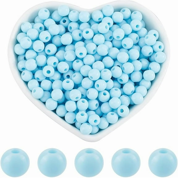 1000Pcs 6mm Smooth Acrylic Round Beads Light Blue Pearl Beads Chunky Craft Spacer Bead Gumball Plastic Pearls Loose Beads for Jewelry Making Supplies DIY Bracelets Necklaces Earrings