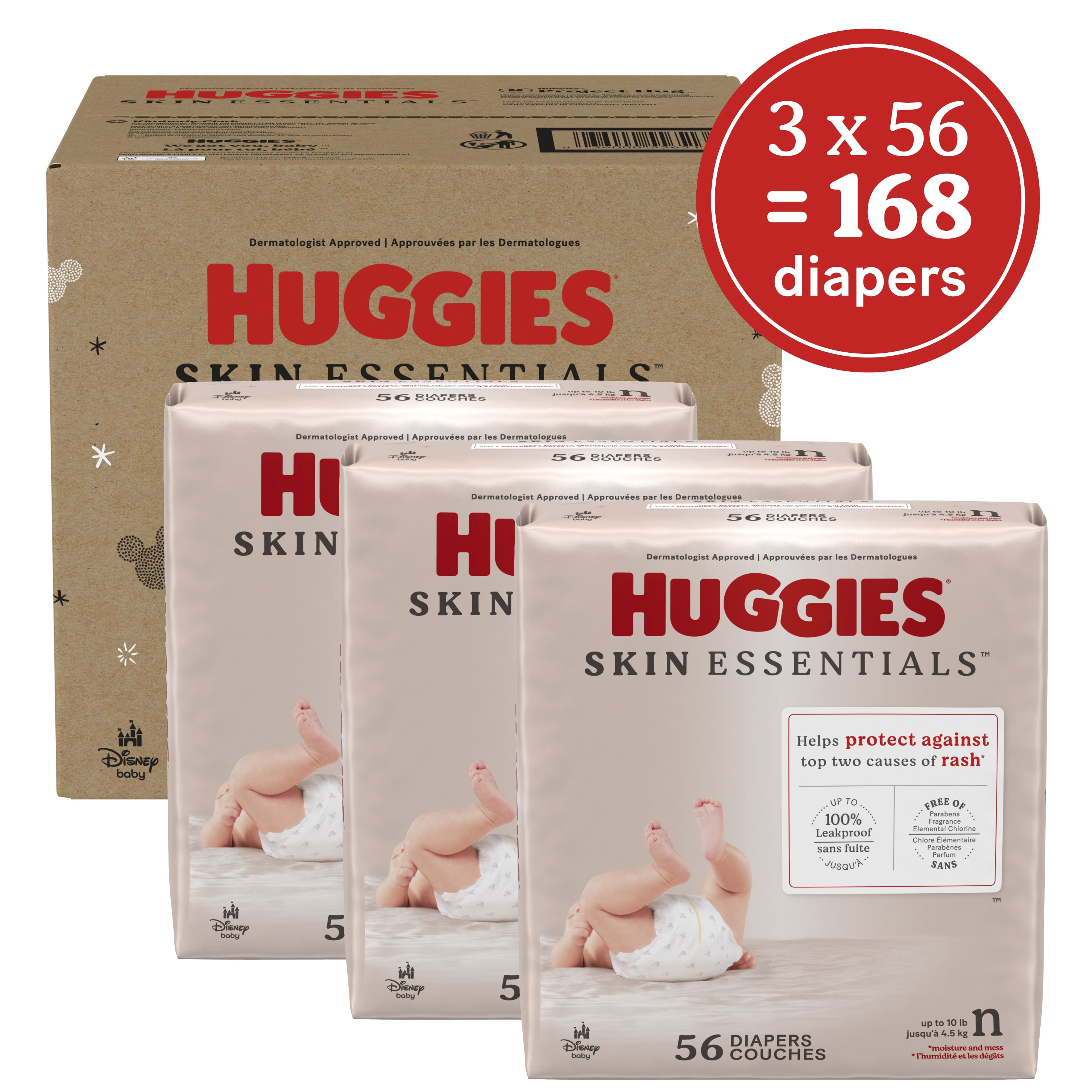 Huggies Skin Essentials Baby Diapers, Size 3 (16-28 lbs), 168 Count