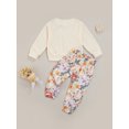 thumbnail image 4 of Sunloudy Girl?s Solid Color Waffle Long Sleeve Tops and Flower Long Pants Set, 4 of 9