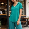 thumbnail image 6 of Ayfxijin Women's Hooded Short Sleeve Top, Summer Solid Color V-Neck Casual T-Shirt, 6 of 8