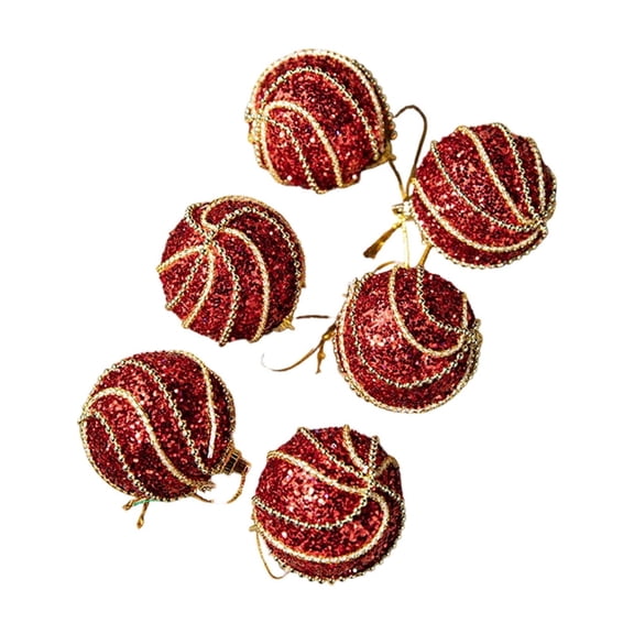 2026 Christmas Indoor Home Decor Set Of 6 Red Glitter Christmas Ball Ornaments Suitable For Christmas Trees Festive Home Decor And Party Decorations