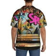 thumbnail image 3 of Balery Graffiti Lamp Urban Scene Camisa Casual de Manga Corta con Botones para Hombre, Texturizada, Estilo Cubano, para Playa, Verano-Small, 3 of 5