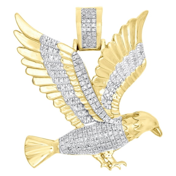 10K Yellow Gold Diamond Eagle Flying Bird Spread Wing Pendant 1.3" Charm 0.38 CT