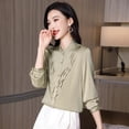 thumbnail image 4 of Camisas y blusas de seda auténtica con volantes para mujer, blusas de manga larga, blusas elegantes para oficina, primavera y otoño de 2022, 4 of 5