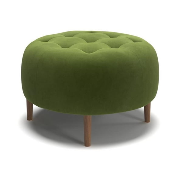 Pemberly Row Modern Round Performance Velvet Ottoman in Forest