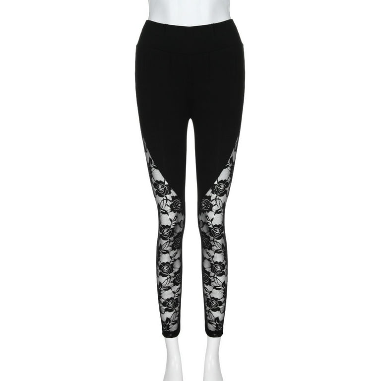Women's Vintage Sexy Lace Leggings High Waist Mesh Panel Side Skinny Yoga  Pants Gothic Clubwear Casual Tight Pants, Black, Medium : :  Clothing, Shoes & Accessories