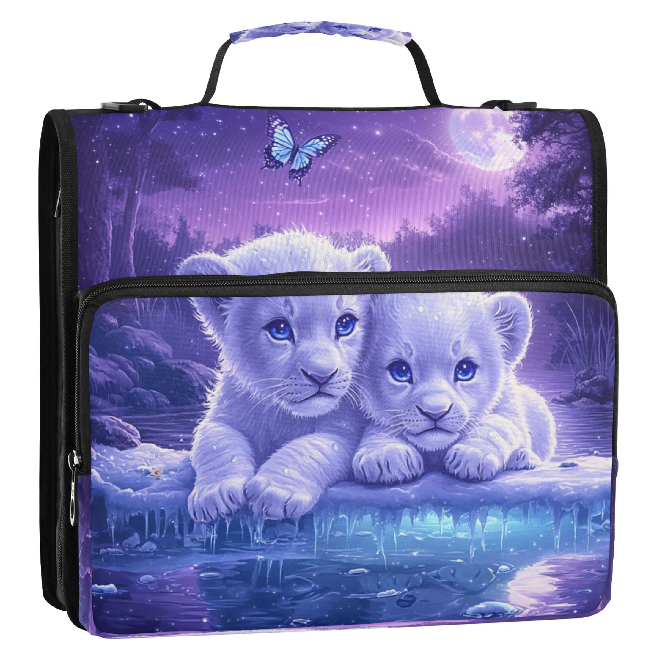 YAZAOO Zipper Binder trapper keeper Documents Organized Design Lion Cubs under The Moon Printed