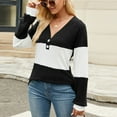 thumbnail image 3 of Womens Color Block V Neck Sweater Long Sleeve Loose Warm Tee Tops Sweaters Pullovers 2025 Fashion Clothes, 3 of 7