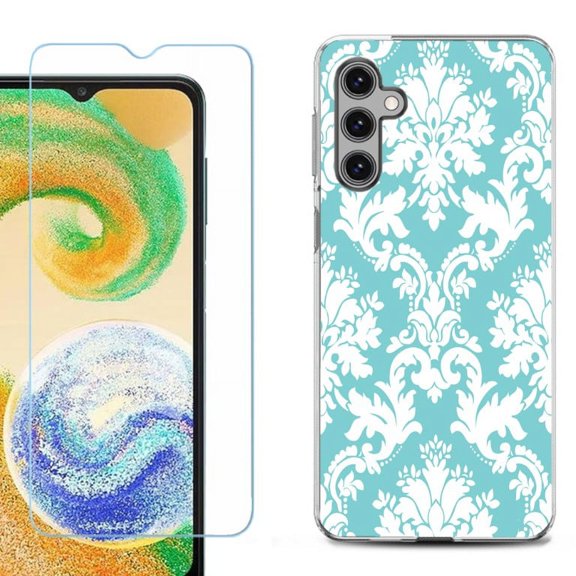 OneToughShield ® Compatible with Samsung Galaxy S24  S24 Plus, Shockproof Fashion Phone Case, with Tempered Glass Screen Protector - Victorian White/Teal