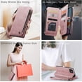 thumbnail image 4 of Ozmatip Magnetic Leather Flip Cell Phone Case with Lanyard Strip for Apple iPhone 11, Rose Pink, 4 of 5