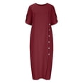 thumbnail image 5 of Hurxie Women's Summer Short Sleeve Button Down Shirt Dress A-Line Flared Maxi Long Beach Casual Dress Red,L, 5 of 7
