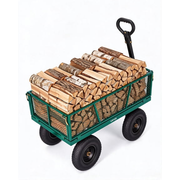 Heavy Duty 1200 LBS Steel Garden Cart with Removable Mesh Sides Convertible to Flatbed, Utility Metal Wagon Equipped with 2-in-1 Handle & 13 Inch Tires, for Lawn, Yard & Farm, Green