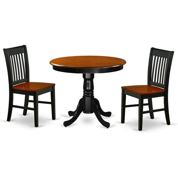 HomeStock 3 Piece Kitchen Table & Chairs Set Contains a Round Dining Room Table with Pedestal and 2 Solid Wood Seat Chairs, 36x36 Inch,Black & Cherry