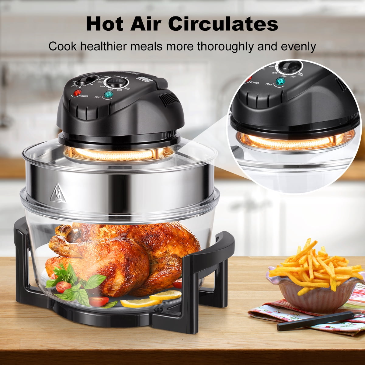 Hometech 12 Quart 1200W Convection Countertop Oven (Matt Black), Accessories including Extender