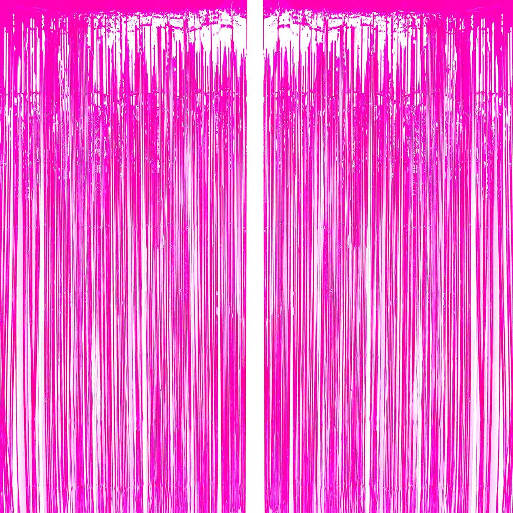Hot Pink Tinsel Foil Fringe Curtain Bachelorette Wedding Bridal Shower