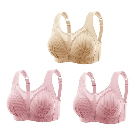 Crunowin Women s Plus Size Bra 3 Pack  Wire Free Comfort Solid Color Breathable Lingerie Behind Buckle Everyday Underwear Beige XXXXL