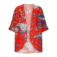 thumbnail image 5 of Wyobmus Women's Lightweight Floral Cardigan 3/4 Long Sleeve Open Front Loose Cover Up Casual Draped Blouse Tops Red, 5 of 5