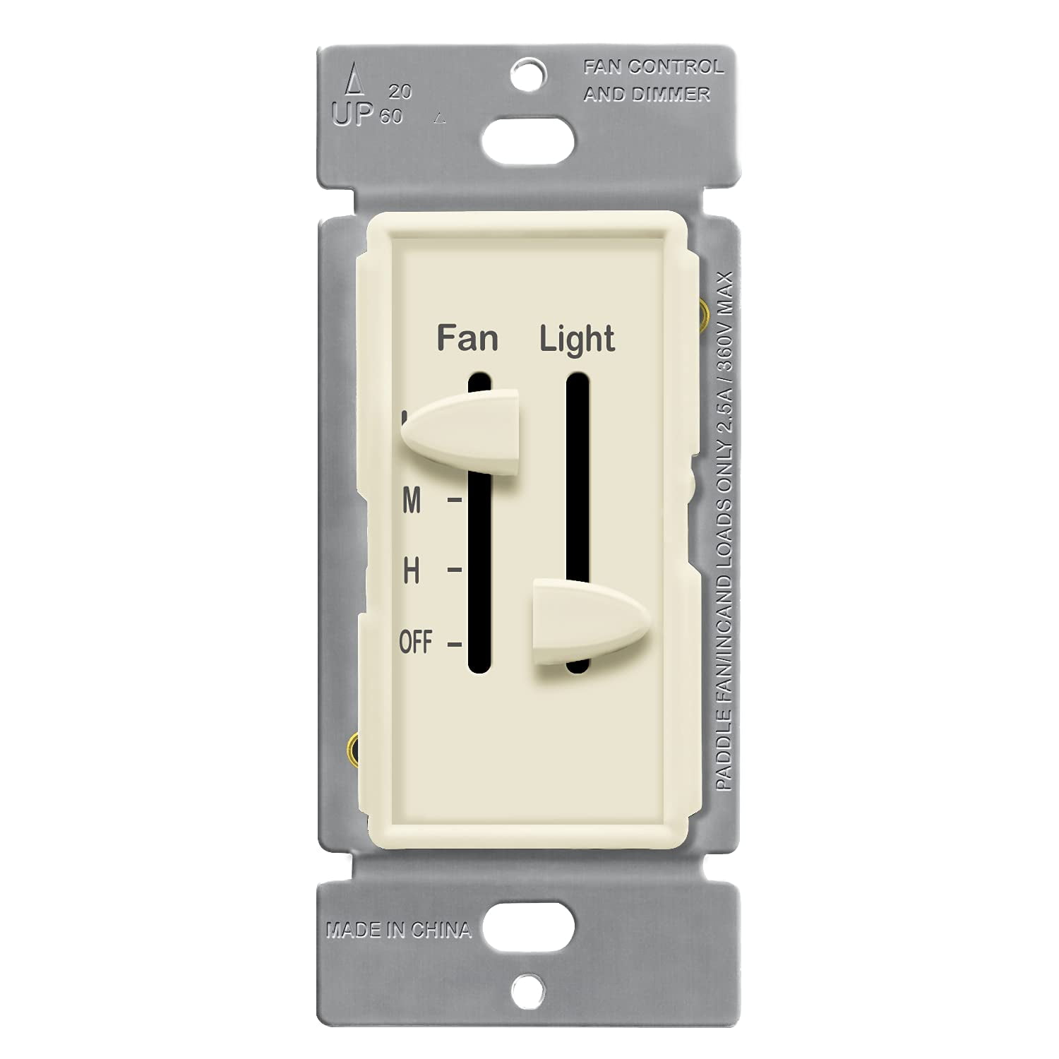 ENERLITES Ceiling Fan Control and LED Dimmer Light Switch, 2.5A Pole. 300W Incandescent Load, No Neutral Wire Required, 17001-F3-W, White - Walmart.com