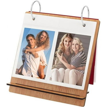 4x3 Inch Wooden Flip Photo Album Photo Frames for Desk Wooden Cover Scrapbook DIY Binder Photo Album Desktop Displaying Frame Picture Book for Wedding Family Graduation Travel - 100Pockets