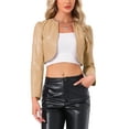 thumbnail image 4 of INSPIRE CHIC PU Leather Crop Jackets for Women's Open Front Long Sleeve Jacket XS Khaki, 4 of 5