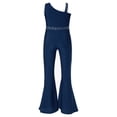 thumbnail image 2 of YONGHS Kids Girls Rhinestone One Shoulder Wide Leg Bell Bottom Jumpsuit Flare Pants Romper Navy Blue 16, 2 of 7