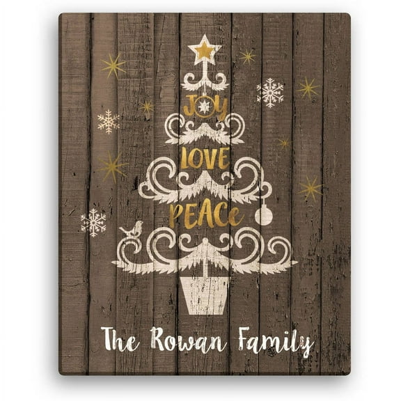 Joy, Love, Peace Tree Personalized 11X14 Canvas, Brown
