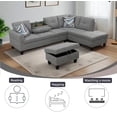 thumbnail image 6 of Wzlam Sectional Couch for Living Room Furniture Sets, Brown Grey Linen L Shape Chaise with Storage Ottoman, Modern 3 Piece Sofa Sets for Bedrooms, Apartments and Offices(Facing Right Chaise), 6 of 6