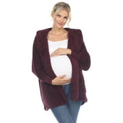 White Mark Women's Maternity Plush Hooded Cardigan with Pockets Size S-4X
