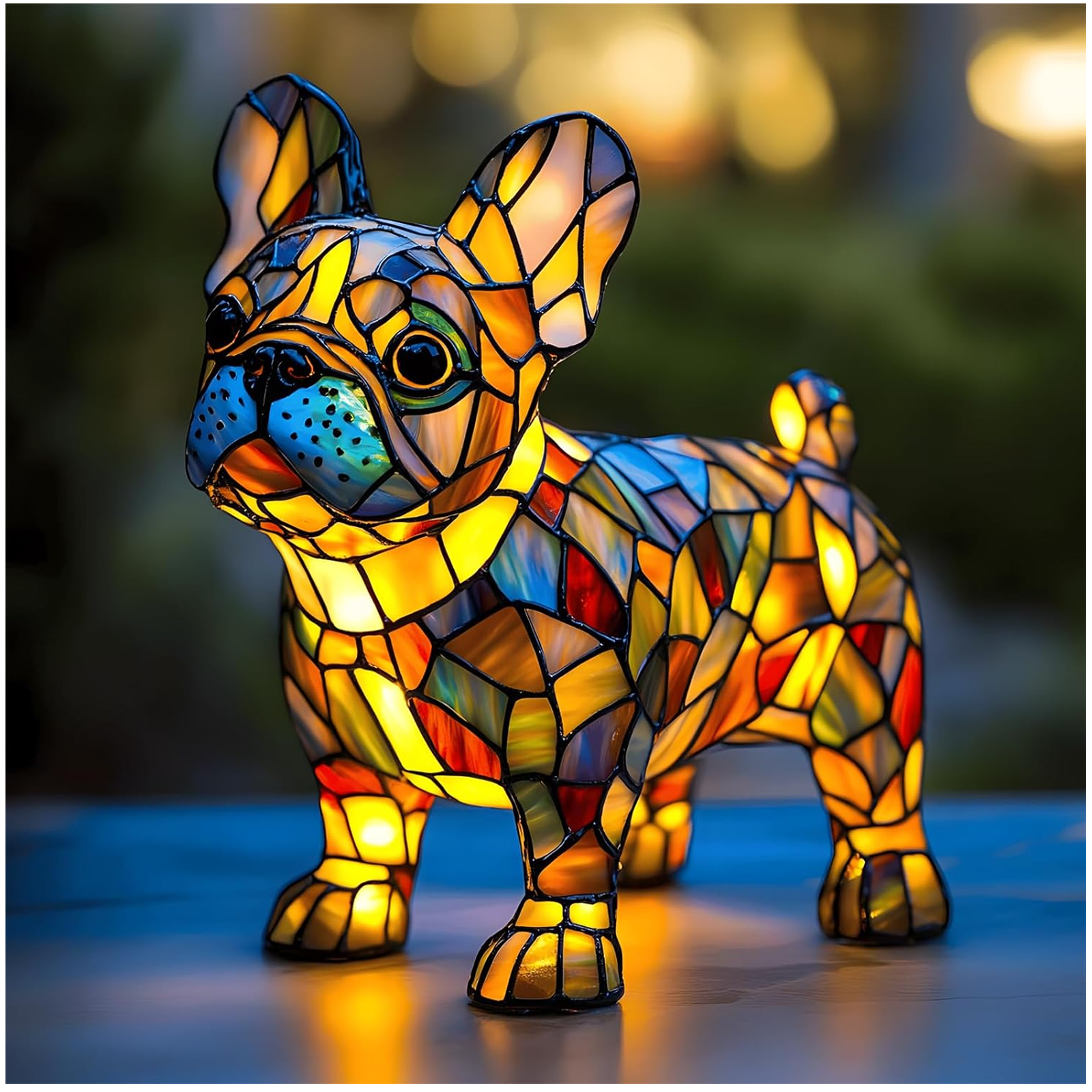 GITpooo Stained Glass Lamp,Dog Lamps Stained Glass Lamp,Cute Pet Dogs Themed LED Table Lamps,Stained Resin Tabletop Night Light,Dachshund Schnauzer Corgi Pug Boxer Dog