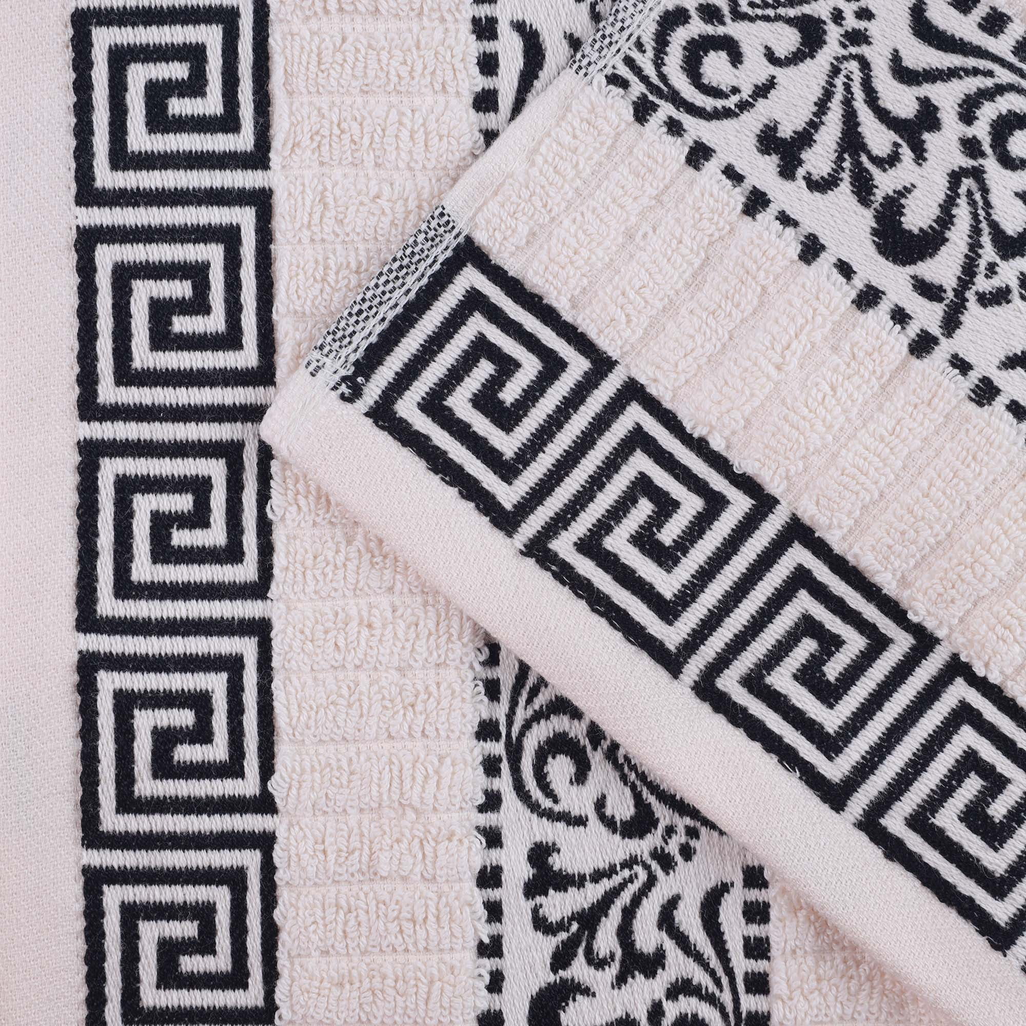 Superior Athens Cotton Greek Scroll Bath Towel Set of 4, Ivory-Black
