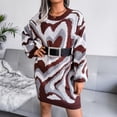 thumbnail image 4 of Women's Sweater Heart Color Block Long Sleeve Crew Neck Mid-Length Knitted Mini Dress Jumper Top, 4 of 7