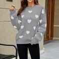 thumbnail image 3 of TFEOQRY Pullover Sweater for Women Loose Love Printed Knit Wear Long Sleeved Round Neck Sweater Top Gray, 3 of 5
