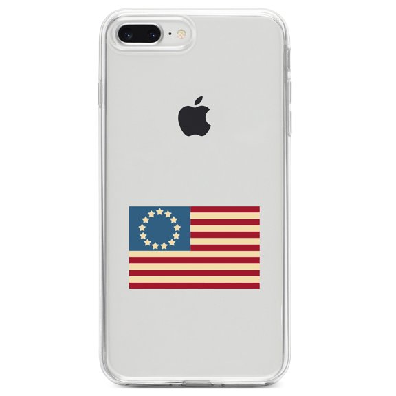 DistinctInk Clear Shockproof Hybrid Case for iPhone 7 PLUS / 8 PLUS (5.5" Screen) TPU Bumper Acrylic Back Tempered Glass Screen Protector - USA Colonial Flag Red White & Blue